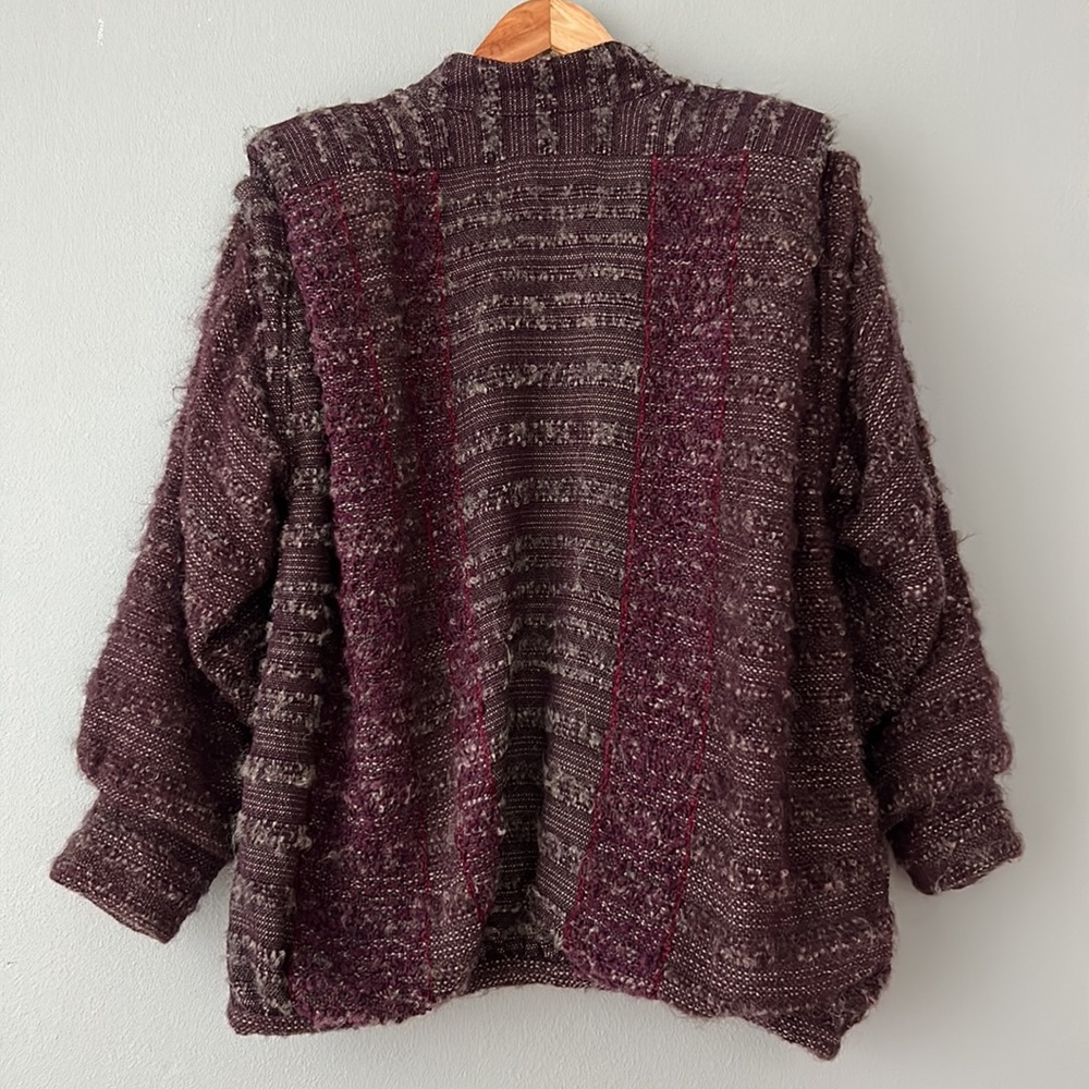 Nikos • Vintage 70s-80s Handwoven Art Knit Purple Sweater Blazer Jacket One Size - Picture 10 of 17